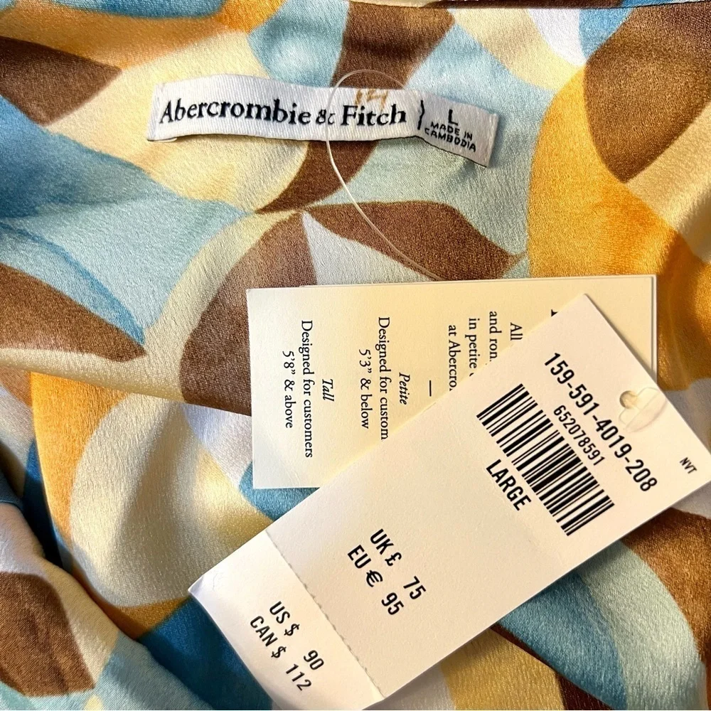 NWT Abercrombie & Fitch Ruched Satin Slip Maxi Dress Size L babydoll Y2K